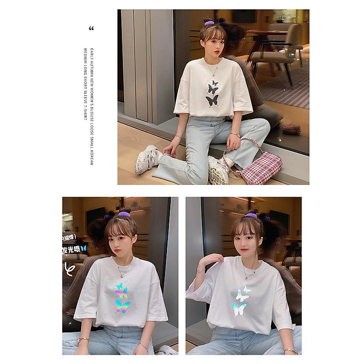 Áo thun phản quang hàng quảng châu in họa tiết 3 con bướm phản quang