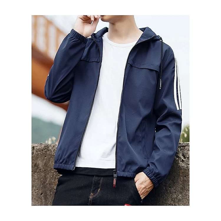 Áo khoác gió nam nữ phối sọc tay