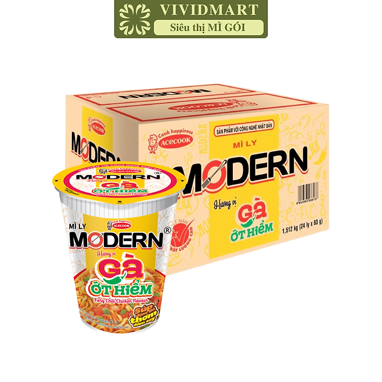 ACECOOK - Mì ly Modern hương vị Gà ớt hiểm, Mì ly gà ớt hiểm Modern ăn liền, Mì Modern ly ăn liền (65g/ly)