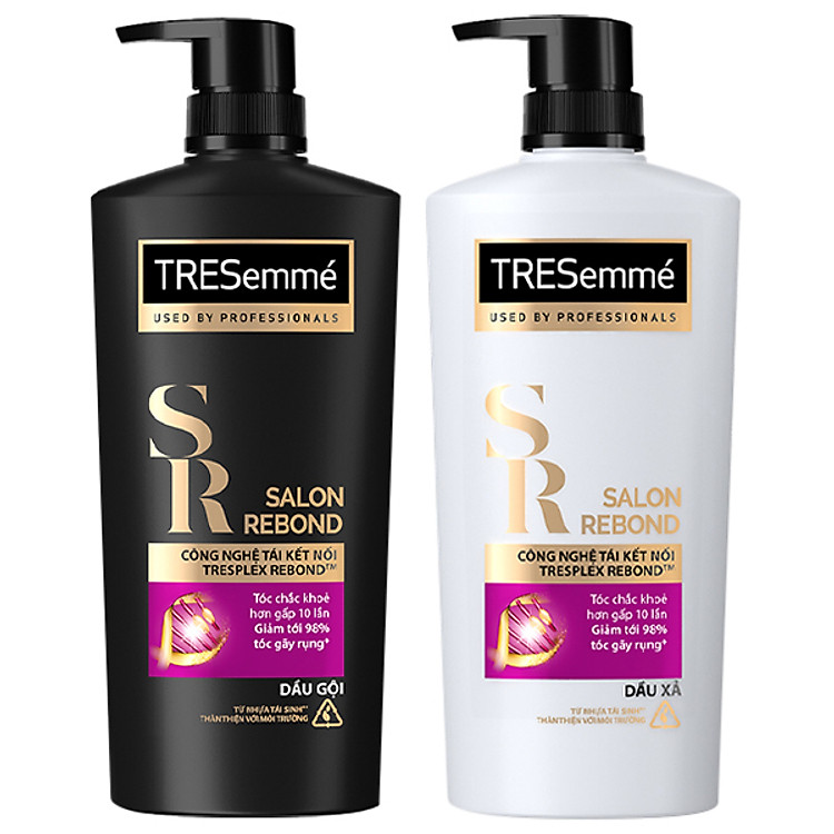 Combo Dầu gội & Dầu xả TRESEMME Salon Rebond dưỡng tóc hư tổn Với Công nghệ Tái kết nối Keratin ngăn gãy rụng đến 98% 640g + 620g