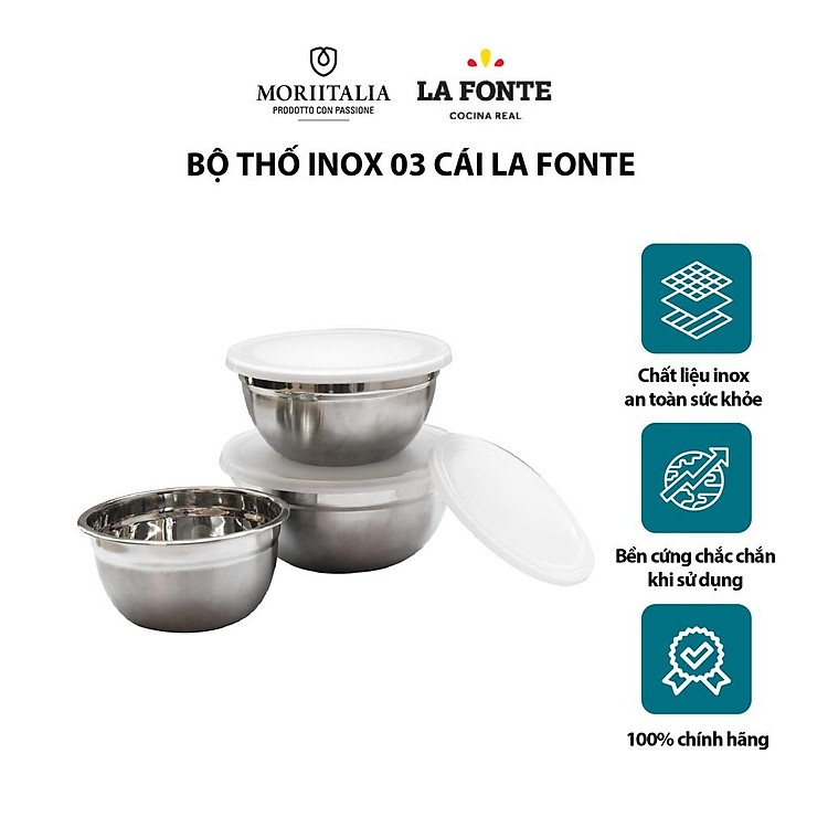 Bộ thố inox 03 cái La Fonte bảo quản thực phẩm JAG-750