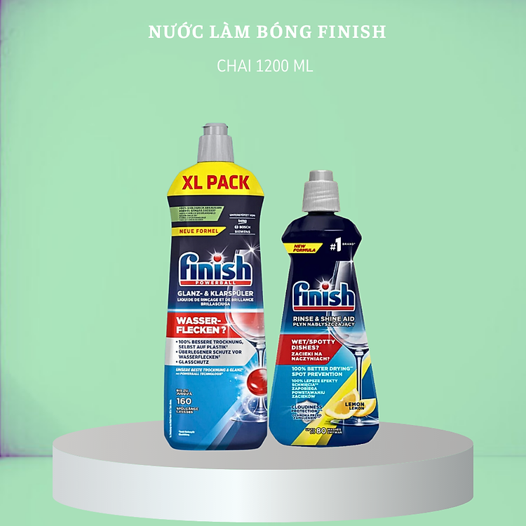 Combo Nước rửa chén Hữu cơ cho máy 900ml + Muối rửa chén Finish 1.2kg + Nước làm bóng finish 1150ml