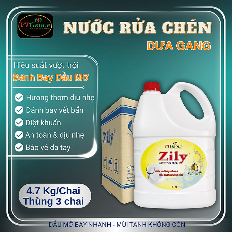 Nước Rửa Chén Zily 4.7 Kg (03 Chai/Thùng) - Tặng 1 lau sàn Rick 1kg