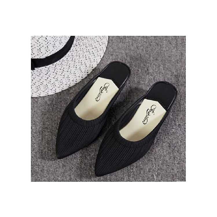 Giầy nhựa hở gót (dép sục) đế xuồng mũi nhọn sọc tết không nơ đi mưa nữ GNN21