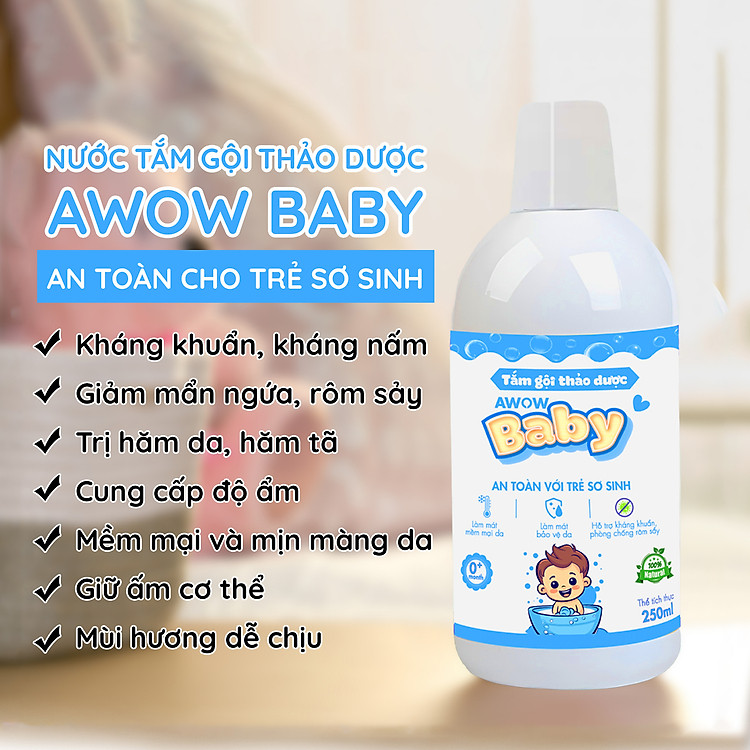 Nước Tắm Gội Thảo Dược AWOW BABY 250ml Chính hãng Tiết kiệm - Hình ảnh 4