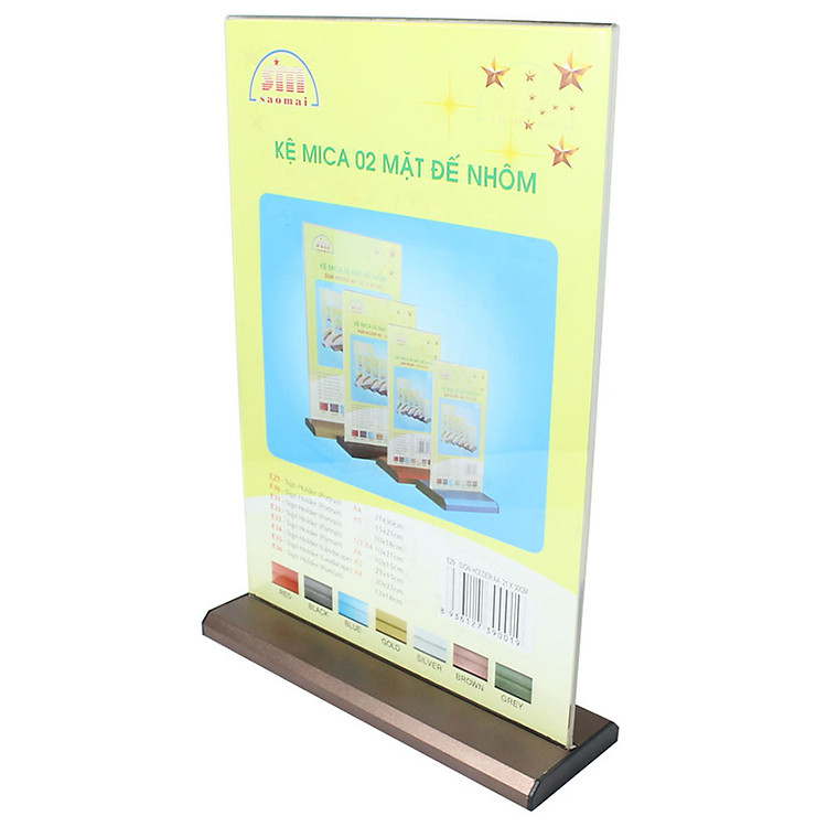 Kệ Mica 2 mặt A5 đứng - Đế lùa Nhôm E30 KT: 15 x 21cm)