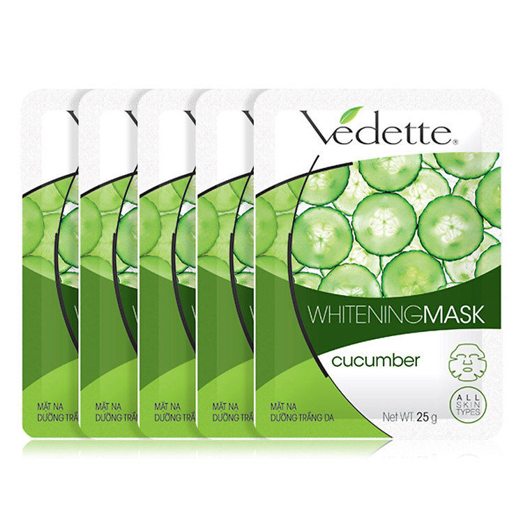 Lô 5 Mặt Nạ Giấy Dưỡng Trắng Da Vedette Dưa Leo 25g