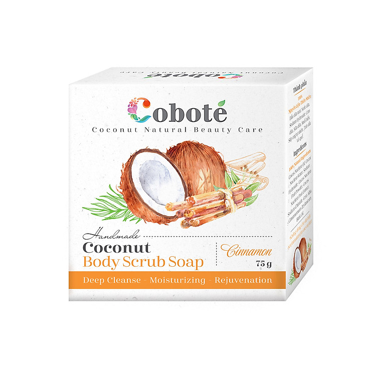 Xà Bông Dừa Tẩy Tế Bào Chết Cobote - Vỏ Quế - 100% Thiên Nhiên, Trắng, Mịn, Sạch, Thơm - Công Thức Độc Quyền Từ Dừa