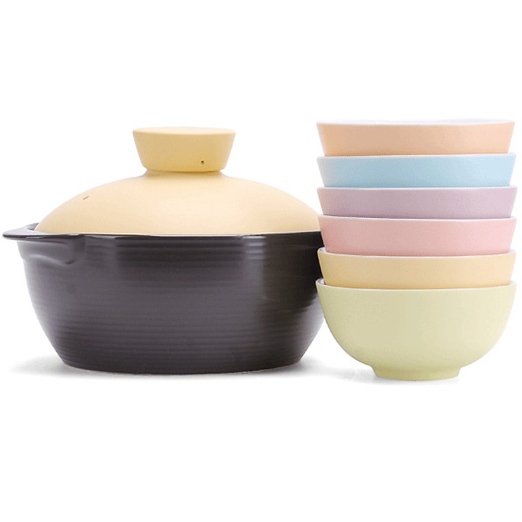 Bộ 1 Nồi 1.4L (Màu Vàng) Và 6 Chén Cơm Màu Pastel Dong Hwa PSM1507S7