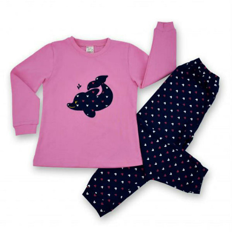 Bộ Thun Bé Gái Thêu Cá Heo Ardilla 01GW2017 - Áo Hồng/Quần Navy