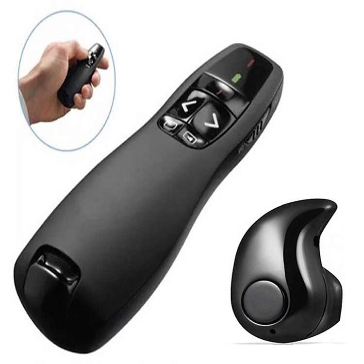 Bút trình chiếu, bút thuyết trình, chiếu slide kèm hộp đựng bút tặng tai nghe Bluetooth nhét tai hạt đậu S530