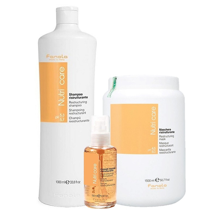 Combo dầu gội ủ serum Fanola Nutricare Restructuring cho tóc khô hư tổn chính hãng Italy