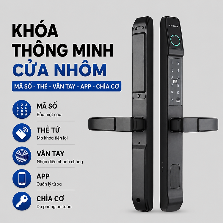 Khóa Thông Minh MK42 - Chuyên Dụng Cửa Nhôm Xingfa, Cửa Kính | Mở Khóa Qua App Tuya, Vân Tay, Thẻ Từ | Chống Nước IP65 - hàng chính hãng