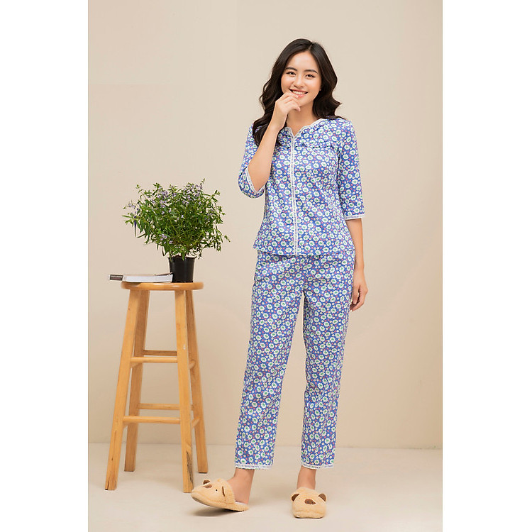 Đồ bộ ngủ nữ mặc nhà thu đông chất liệu kate cao cấp Sweeten your life áo tay lửng , quần dài