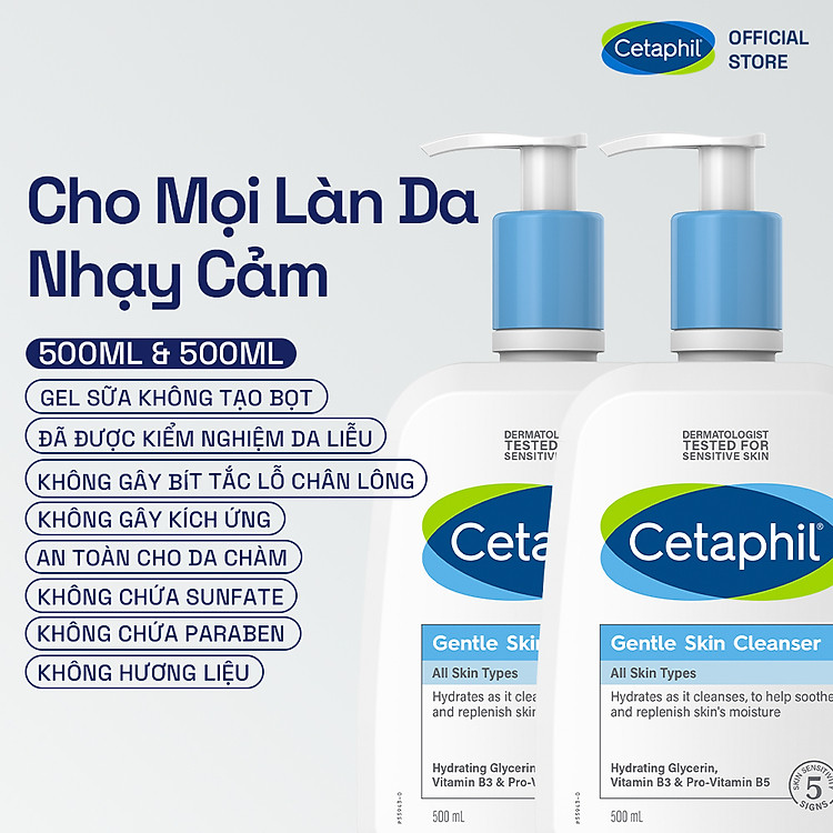 Combo 2 Sữa rửa mặt dịu nhẹ cho da nhạy cảm Cetaphil Gentle Skin Cleanser 500ml