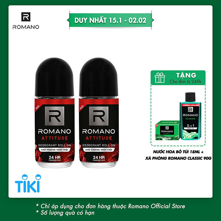 Combo 2 Lăn khử mùi Romano kháng khuẩn & khô thoáng cả ngày 50mlx2 Attitude