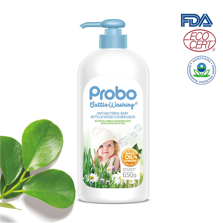 Nước rửa bình sữa và rau quả KHÁNG KHUẨN chiết xuất thực vật PROBO 650g AN TOÀN CHO TRẺ SƠ SINH