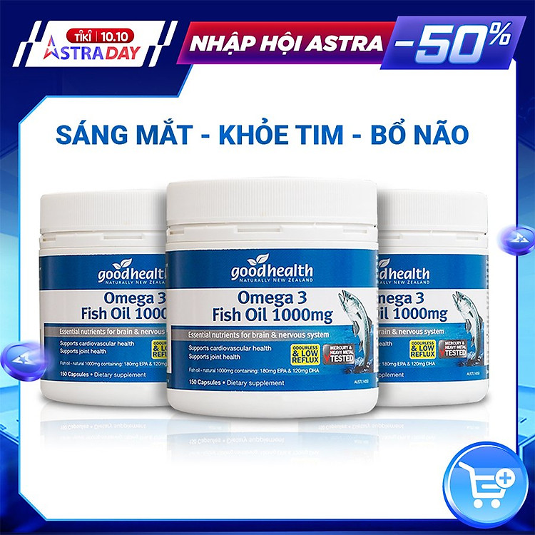 Combo 3 Hộp Dầu Cá Goodhealth Omega 3 Fish Oil 1000mg 150 Viên - Bổ Não - Tăng Trí Nhớ - Mắt Tinh - Chính Hãng Từ New Zealand