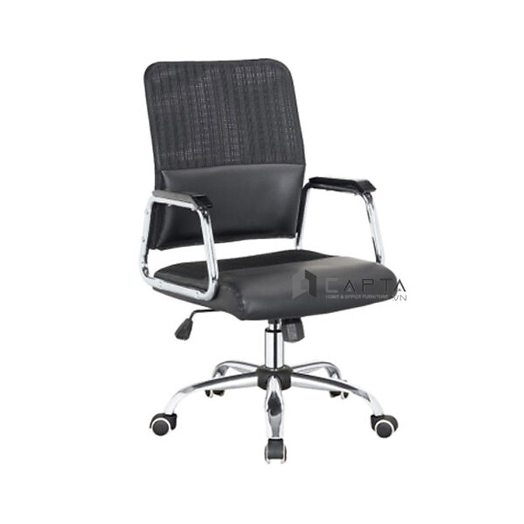 Ghế nhân viên tay ốp gỗ chân xoay CE4285-MP Nội thất Capta Nệm PVC lưng lưới kèm pvc chân xoay thép mạ chrome nâng hạ chiều cao hcm