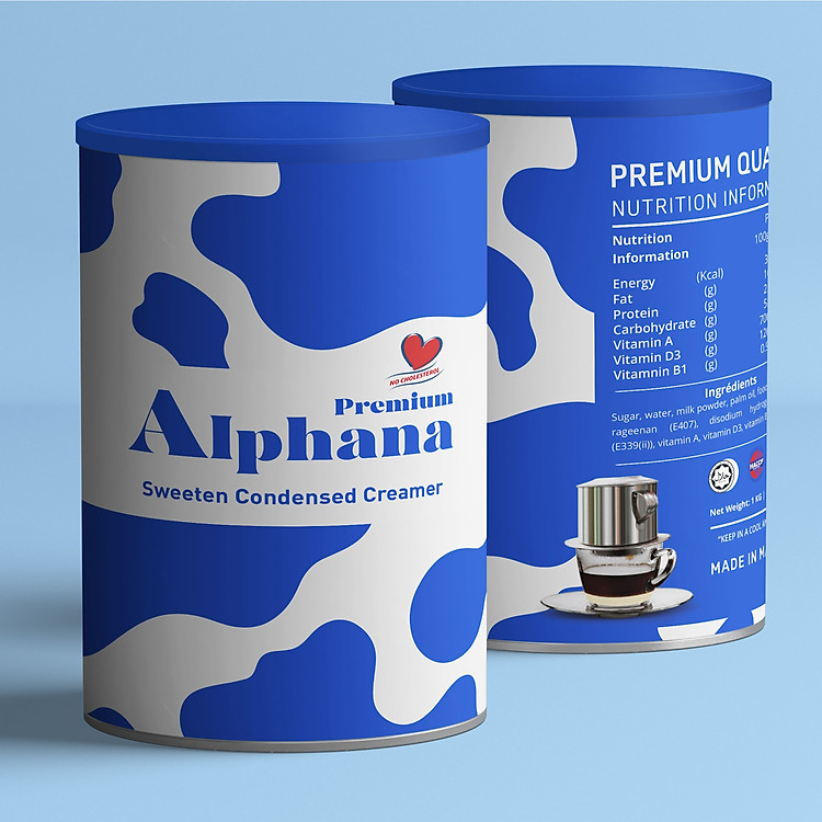 Combo 4 Lon Sữa Đặc Có Đường Creamer Premium Alphana Malaysia Lon 1kg - Protein cao - Không Cholesterol