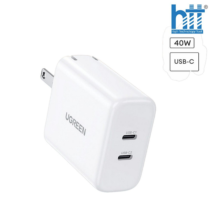 Củ sạc nhanh UGREEN 10342 Sạc nhanh 40W 2 cổng Type C Chân cắm tròn EU – Hàng chính hãng
