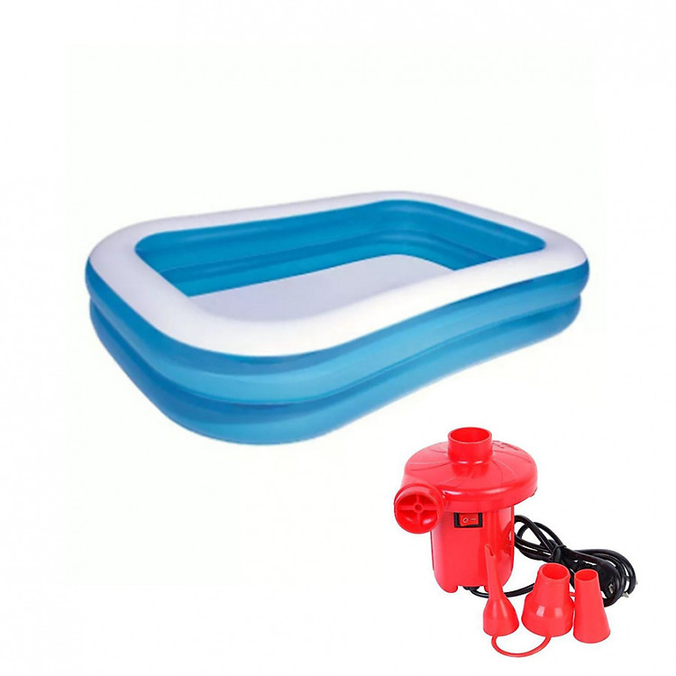 Bể phao bơi cao cấp cho gia đình 2.9m không hộp (290x170x60 cm), TẶNG KÈM Bơm điện 2 chiều thổi hơi hút chân không Wenbo (Đỏ)