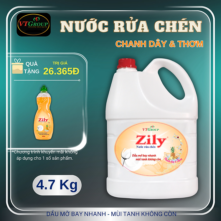 Nước rửa chén Zily chai 4.7kg - Tặng 1 chai nước rửa chén Zily 400 Gr