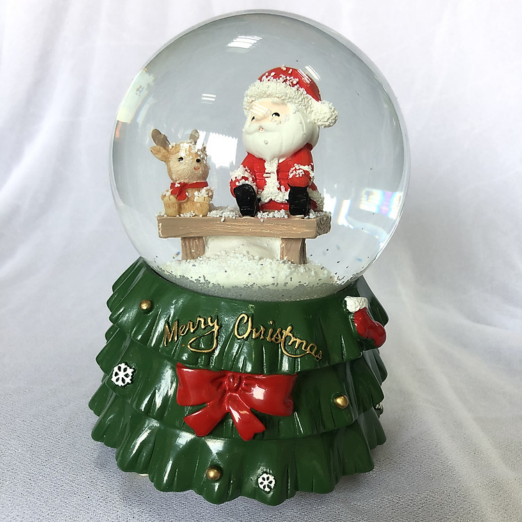 Quả Cầu Tuyết Pha Lê 16x11x11cm Có Nhạc Và Đèn - Quà Tặng Noel Giáng sinh Năm mới (mẫu 2020)