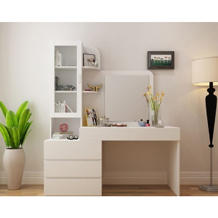 Bàn Trang Điểm Gỗ Cao Cấp Đa Năng Dài 1,35m Kèm Kệ Sách Rộng Rãi (BTD-07)