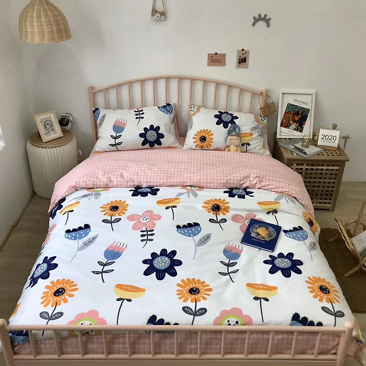 Bộ vỏ chăn ga gối cotton living hàng nhập - Set 4 món (Vỏ chăn, ga và 02 vỏ gối)