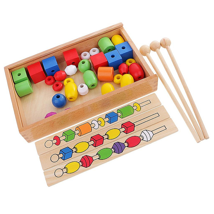 Montessori 6 Màu Xếp Hình Xây Dựng Đính Hạt Trẻ Em Đầu Học Phát Triển Đồ Chơi