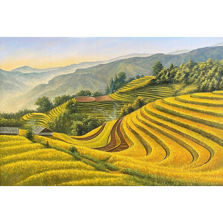 (HCM) Tranh dán tường làng quê Việt Nam yên bình tích hợp sẵn keo rất dễ dán( có in theo kích thước yêu cầu)