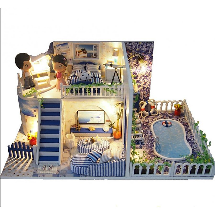 Mô hình nhà búp bê DIY biệt thự nghỉ dưỡng đảo Santorini