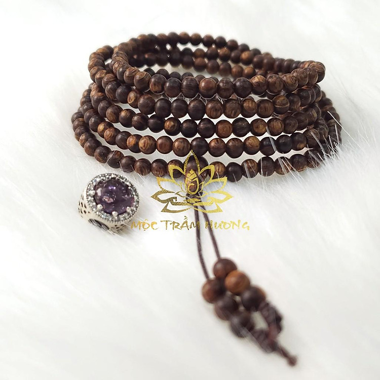 Vòng tay Chuỗi Tràng Hạt 216 4mm Trầm Sánh Chìm MIX Bạc S925 CHARM (Tím) - Trầm Hương Tự Nhiên