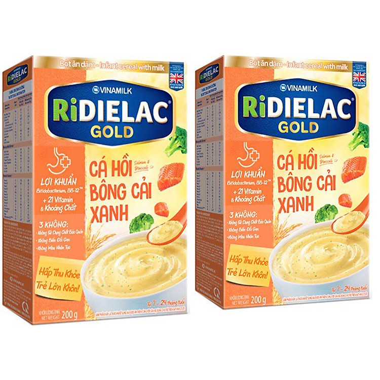 COMBO 2 HỘP BỘT ĂN DẶM RIDIELAC GOLD CÁ HỒI BÔNG CẢI XANH - HỘP GIẤY 200G