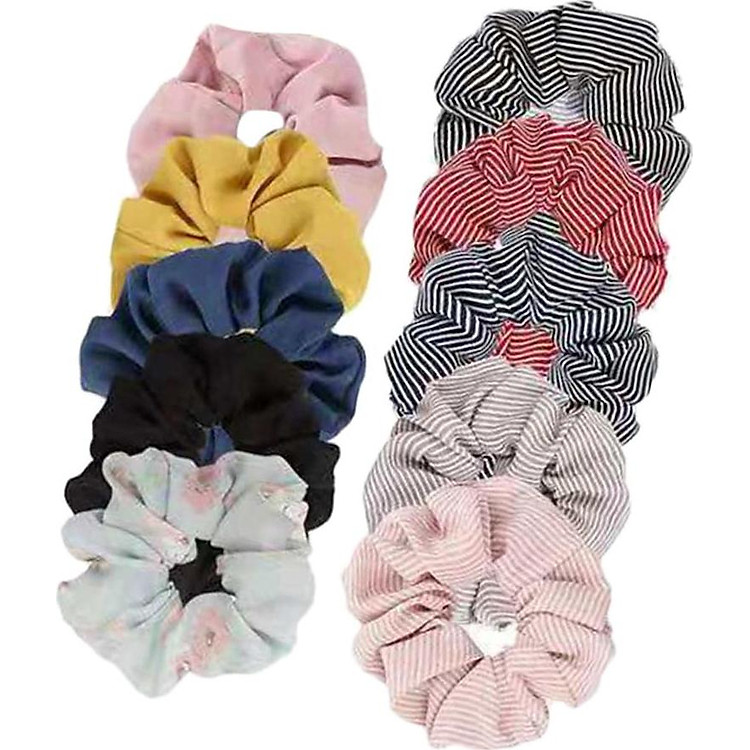 10x Hoa Sọc Tóc Scrunchies Thun Băng Đô Quấn Tóc Nữ Bobble Dây Buộc Tóc