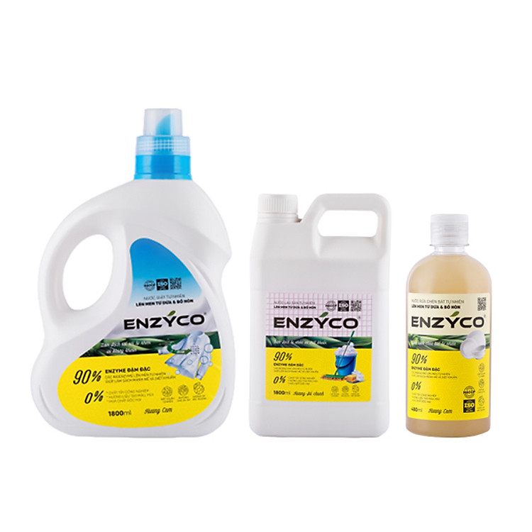 Combo Tẩy Rửa Sinh Học ENZYCO - Nước Lau Sàn 2L, Nước Rửa Bát 465ml, Nước Giặt 2L