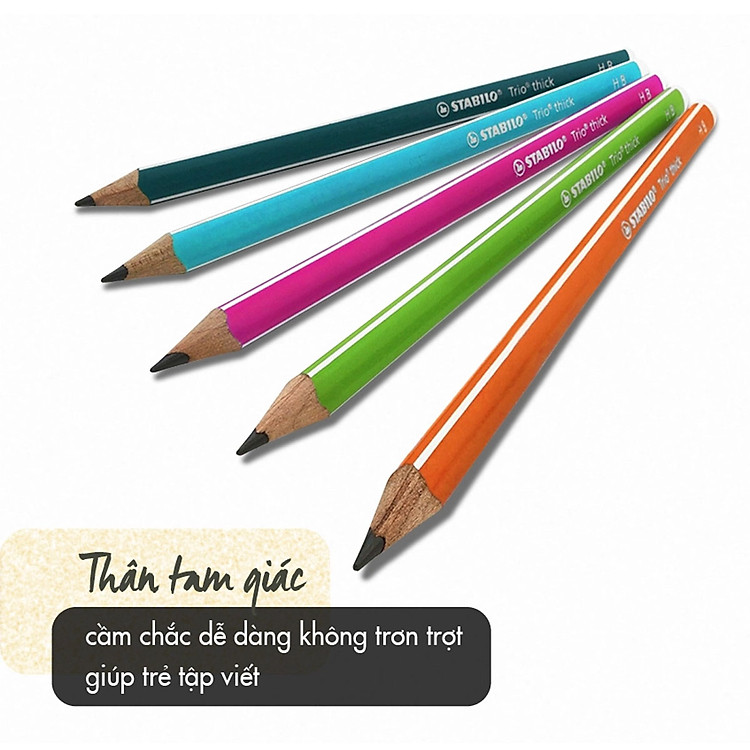 Bút chì gỗ STABILO Trio 369 2B thân tam giác (Cam - Xanh nhớt) - Ảnh 4