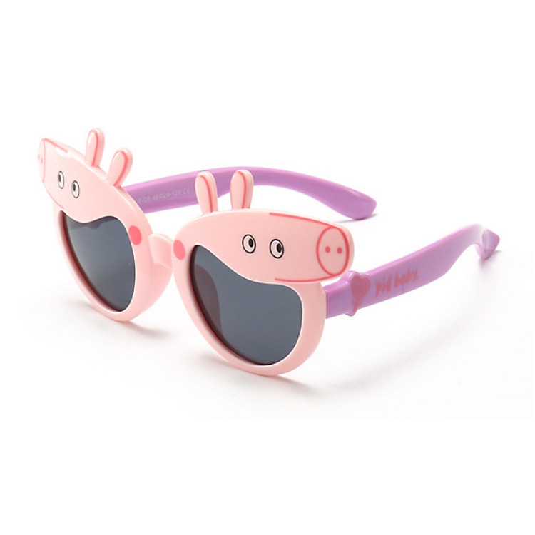 Kính gọng dẻo thời trang 2019 heo Peppa Pig chống tia UV chống bụi cho trẻ em kèm hộp hình ô tô khăn lau kính