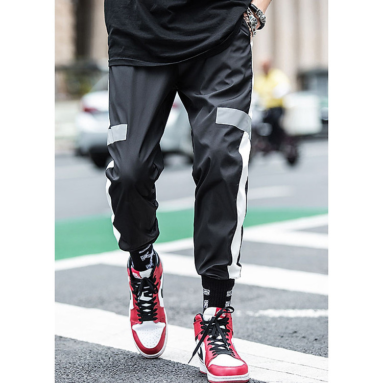 Quần dài thể thao nam, dáng bó ống khỏe khoắn, vải dù nam 1 sọc lớn