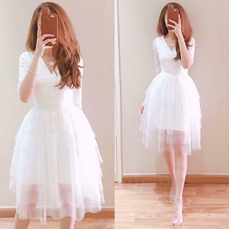 Đầm dự tiệc ren đi đám cưới, đầm xòe nhiều tầng duyên dáng đẹp và sang trọng