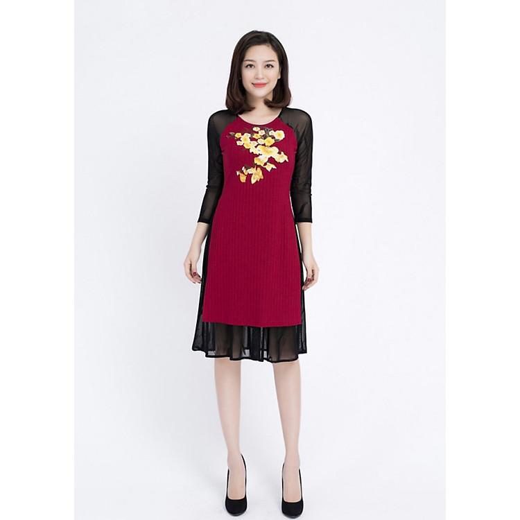 Áo dài cách tân, phối tùng, tay LAMER L61A17T239-P2424 (Đỏ)