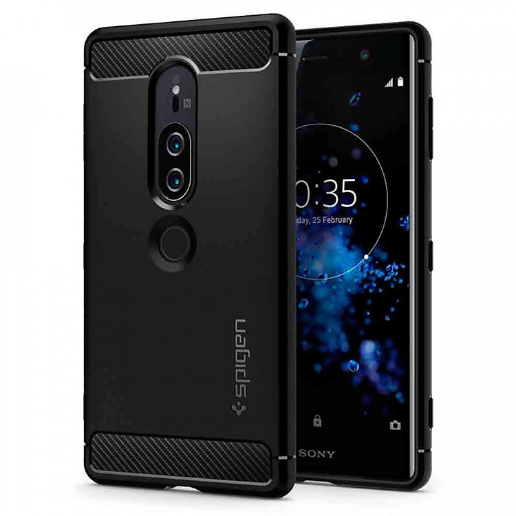 Ốp Lưng Hàng Hiệu Spigen Rugged Armor màu đen Cho Xperia XZ2 Premium - Hàng chính hãng