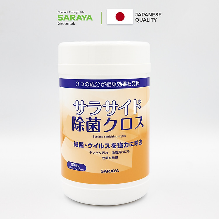 Khăn Lau SÁT KHUẨN BỀ MẶT SARAYA SARACIDE SANITIZING WIPES - Hộp 80 cái (Sử dụng trong Y TẾ và SINH HOẠT hằng ngày, Phân loại TTBYT: 421/190000031/PCBPL-BYT)