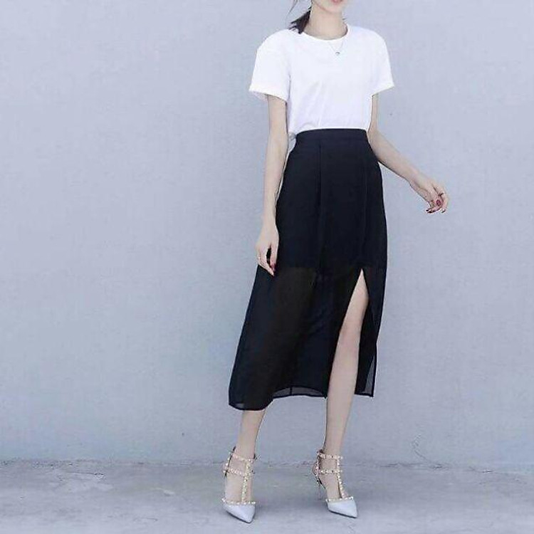 Chân váy voan xẻ tà