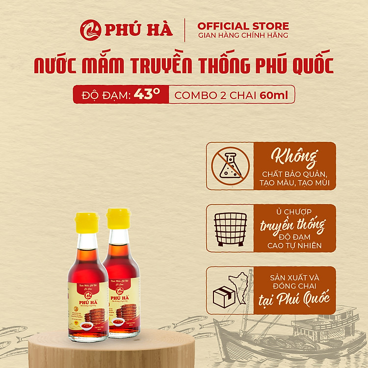 Nước mắm truyền thống Phú Quốc Phú Hà 43 độ đạm - Combo 2 chai 60ml