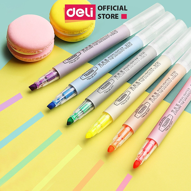 Bút Dấu Dòng Dạ Quang Deli (6 chiếc)