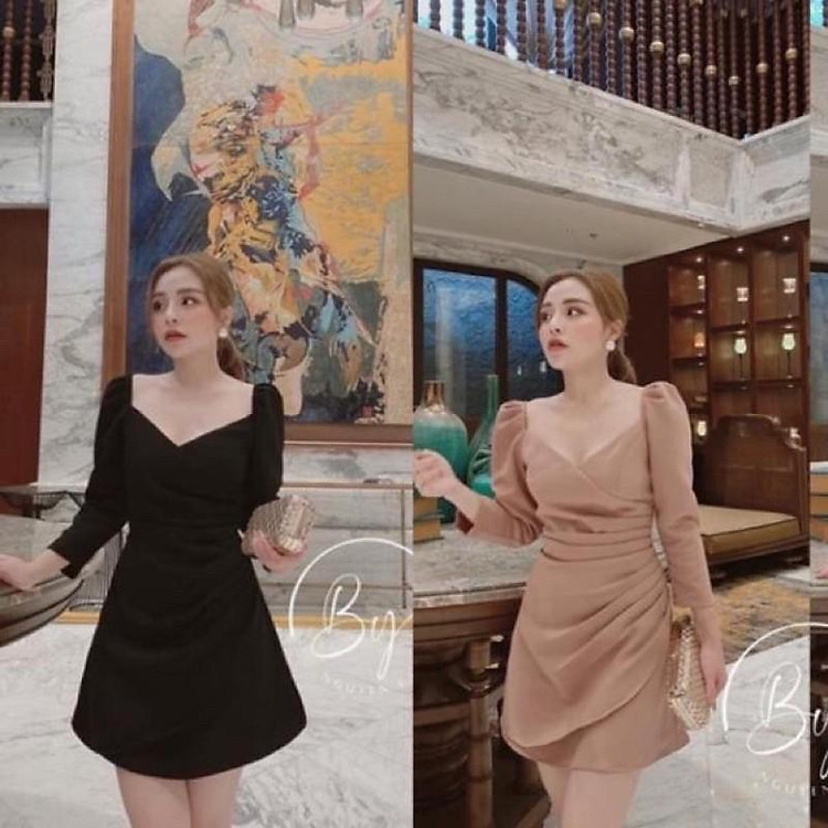 Váy đầm sang chảnh sẵn 2 màu nâu đen