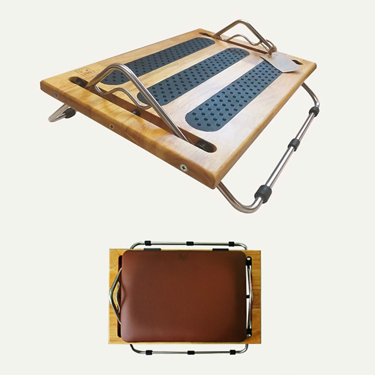 Giá Kê Chân Công Thái Học Foot ZONE RELAX FZR-200 (Khung inox, Tấm kê chân bằng bằng gỗ-có các hạt massage bằng cao su mềm)-Tặng Ngay Phụ Kiện Đệm Êm Chân FZR-A01