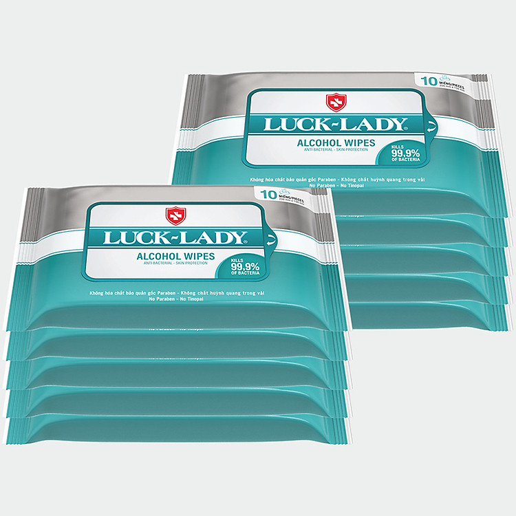 Combo 10 Gói Khăn Ướt Luck Lady Cồn (10 Tờ/Gói)